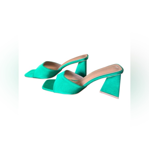 Green square toe slip on block heels - Picture 4 of 5